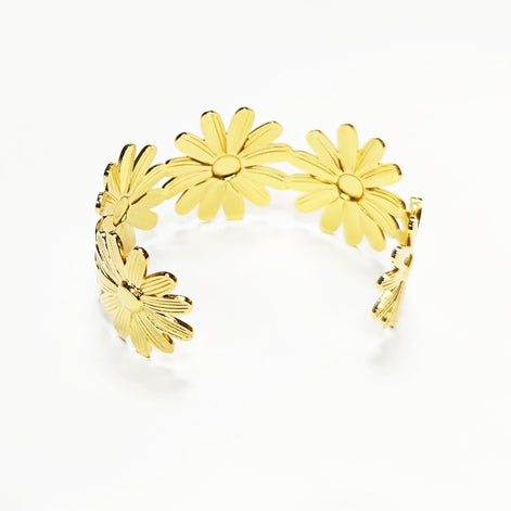 Daisy Flower Cuff Bracelet • 18K Gold Filled • Statement Nature Inspired Open Bangle • Spring Summer Flowers Jewelry • Woman Floral Gift