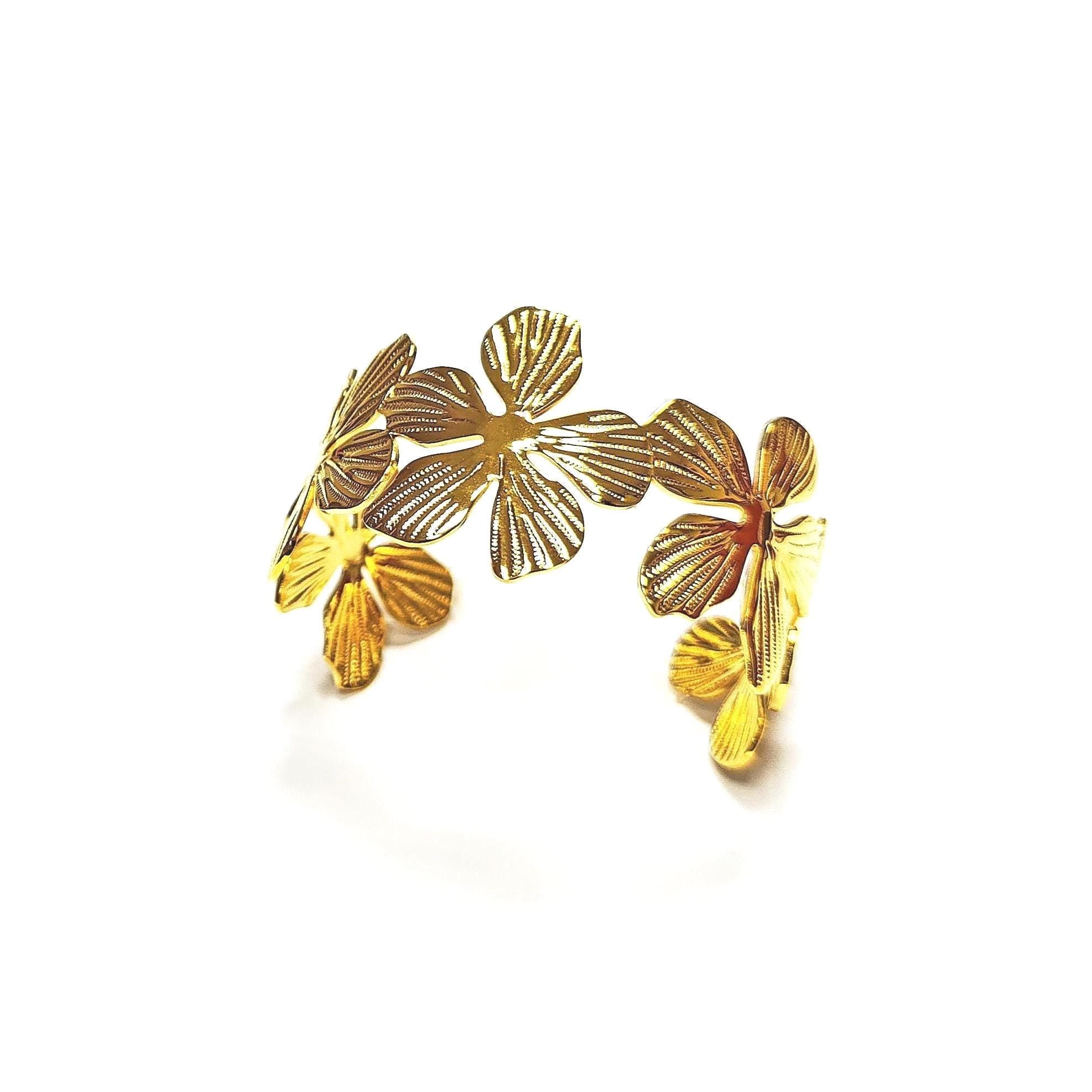 18K Gold Filled Orchid Cuff Bracelet • Floral Statement Bangle