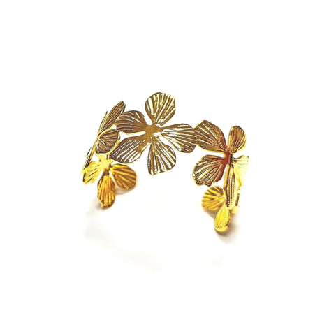 18K Gold Filled Orchid Cuff Bracelet • Floral Statement Bangle