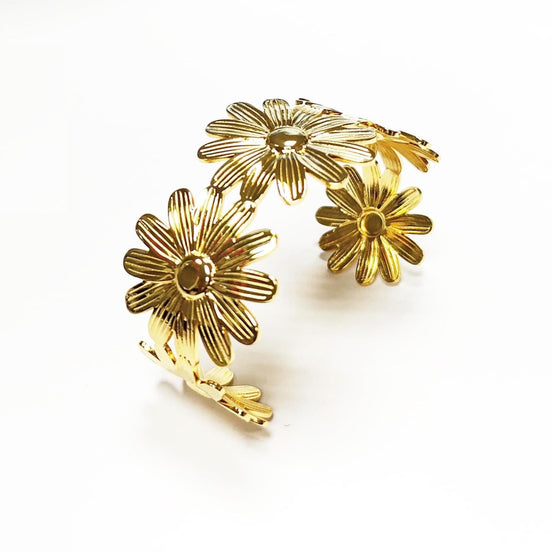 Daisy Flower Cuff Bracelet • 18K Gold Filled • Statement Nature Inspired Open Bangle • Spring Summer Flowers Jewelry • Woman Floral Gift