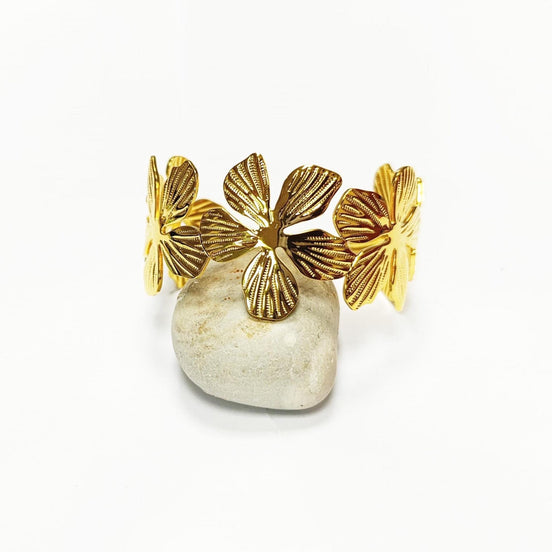 18K Gold Filled Orchid Cuff Bracelet • Floral Statement Bangle