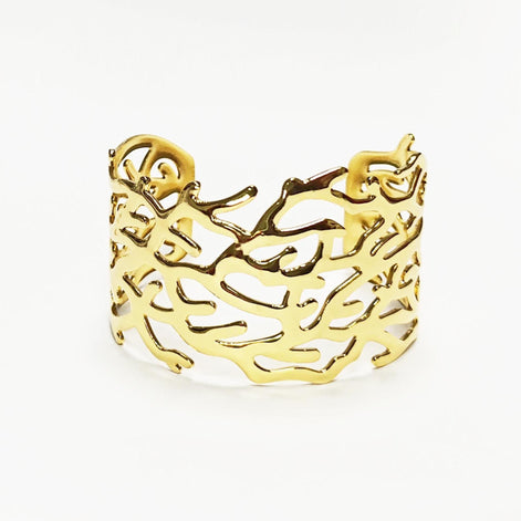 Ocean Coral Reef Cuff • 18K Gold Filled • Nautical Wide Rigid Bracelet • Sea Inspired Jewelry • Summer Beach Accessory • Bold Gift for Women