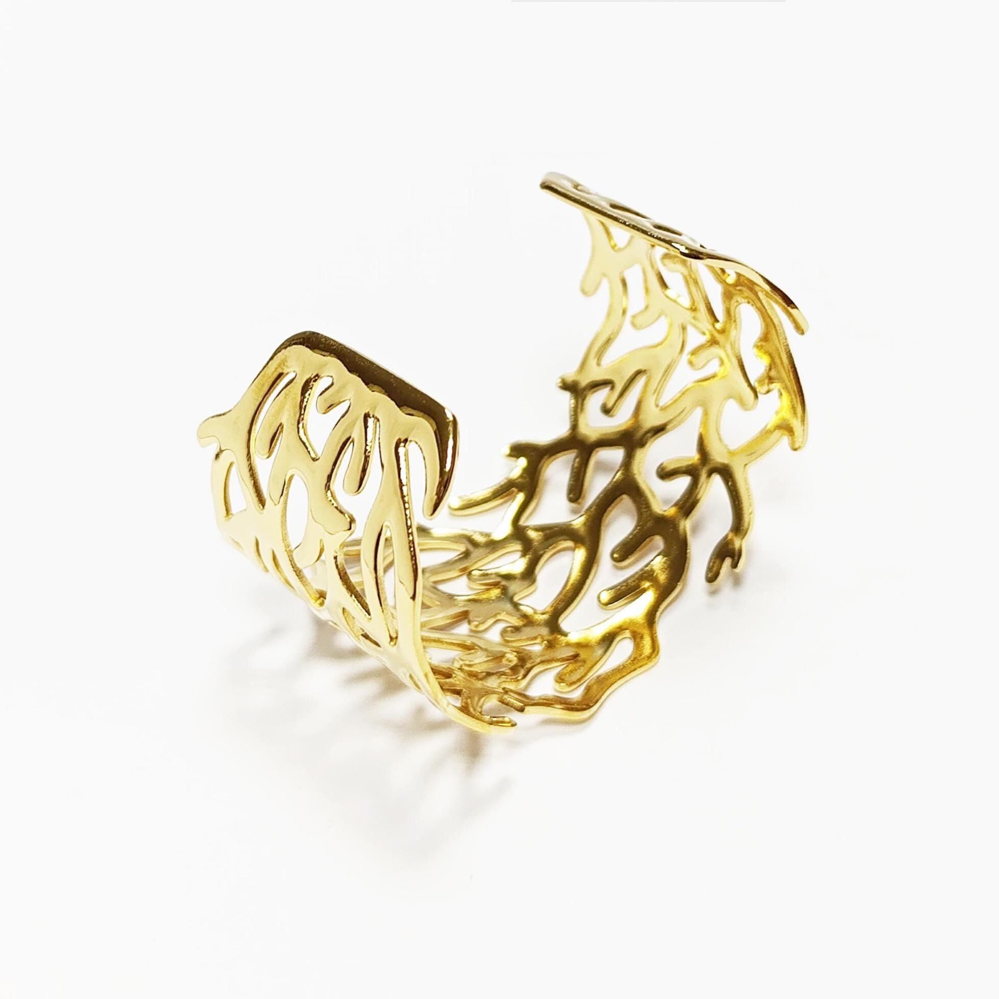 Ocean Coral Reef Cuff • 18K Gold Filled • Nautical Wide Rigid Bracelet • Sea Inspired Jewelry • Summer Beach Accessory • Bold Gift for Women