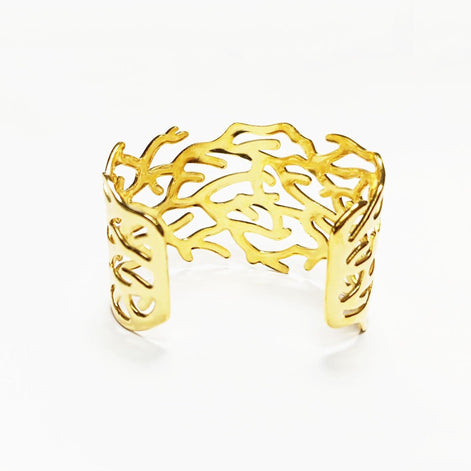 Ocean Coral Reef Cuff • 18K Gold Filled • Nautical Wide Rigid Bracelet • Sea Inspired Jewelry • Summer Beach Accessory • Bold Gift for Women