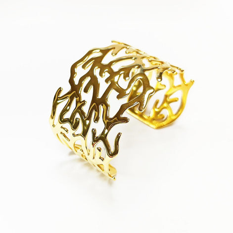 Ocean Coral Reef Cuff • 18K Gold Filled • Nautical Wide Rigid Bracelet • Sea Inspired Jewelry • Summer Beach Accessory • Bold Gift for Women