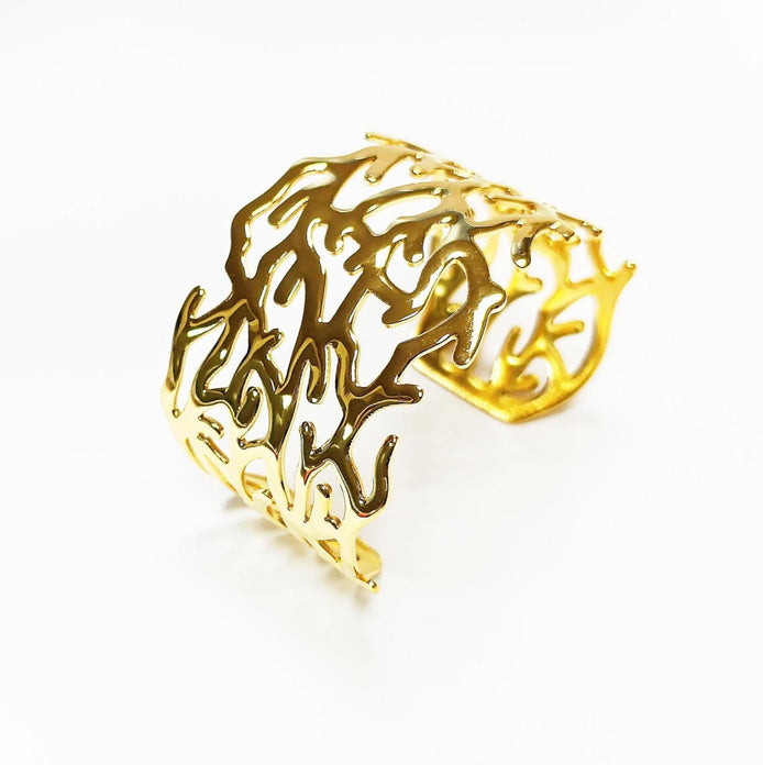 Ocean Coral Reef Cuff • 18K Gold Filled • Nautical Wide Rigid Bracelet • Sea Inspired Jewelry • Summer Beach Accessory • Bold Gift for Women