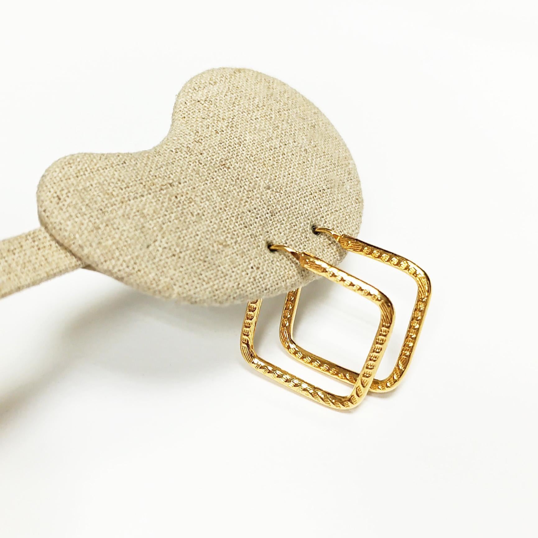 Textured Square Hoop Earrings • 18K Gold-Plated Geometric Hoops • Lightweight Modern Jewelry
