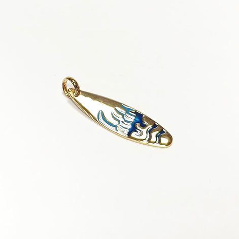 Ocean wave surfboard pendant • 18k gold plated • surfer jewelry gift • blue waves charm necklace