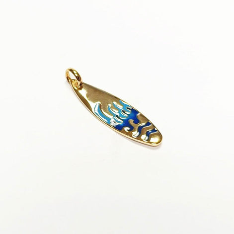 Ocean wave surfboard pendant • 18k gold plated • surfer jewelry gift • blue waves charm necklace