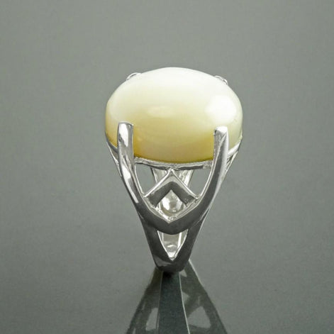 Modern Shell Ring, Sterling Silver, GENUINE Round White Mother of Pearl, Unique Designer Ring, Pearl Jewelry, Original Stone Ring