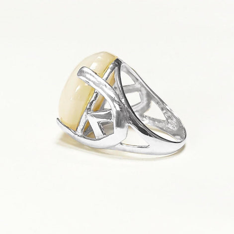 Modern Shell Ring, Sterling Silver, GENUINE Round White Mother of Pearl, Unique Designer Ring, Pearl Jewelry, Original Stone Ring