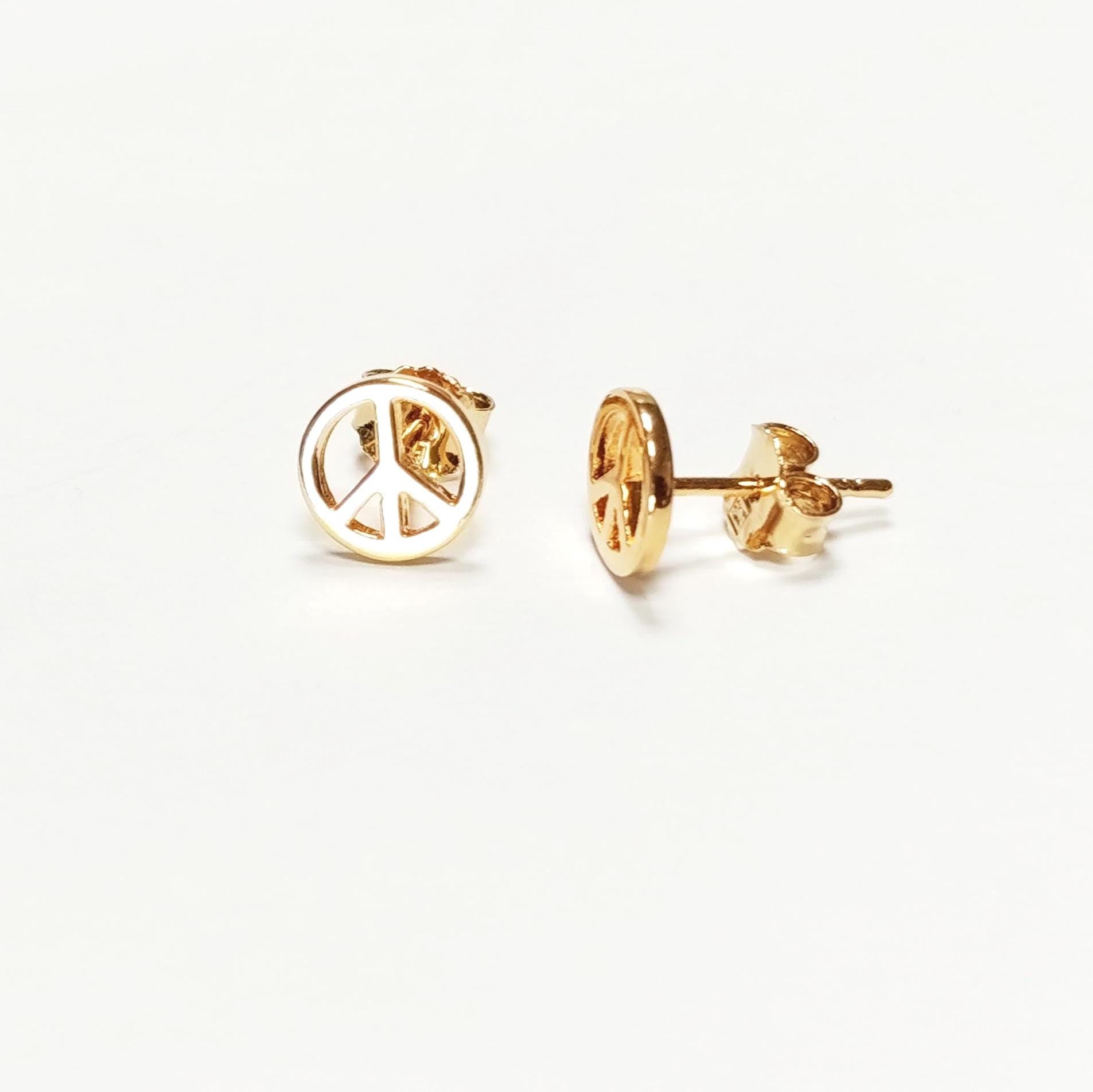 Peace and Love Earrings • 18K Gold Plated • Sign Love and Peace stud Earrings • Peace Earrings • Boho Hipster Icon 70's Jewelry • Unisex