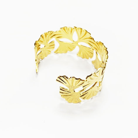 18K Gold Filled Ginkgo Leaf Cuff Bracelet • Nature Inspired Bangle