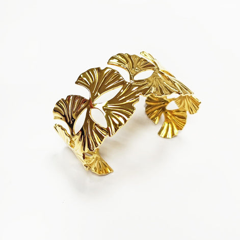 18K Gold Filled Ginkgo Leaf Cuff Bracelet • Nature Inspired Bangle