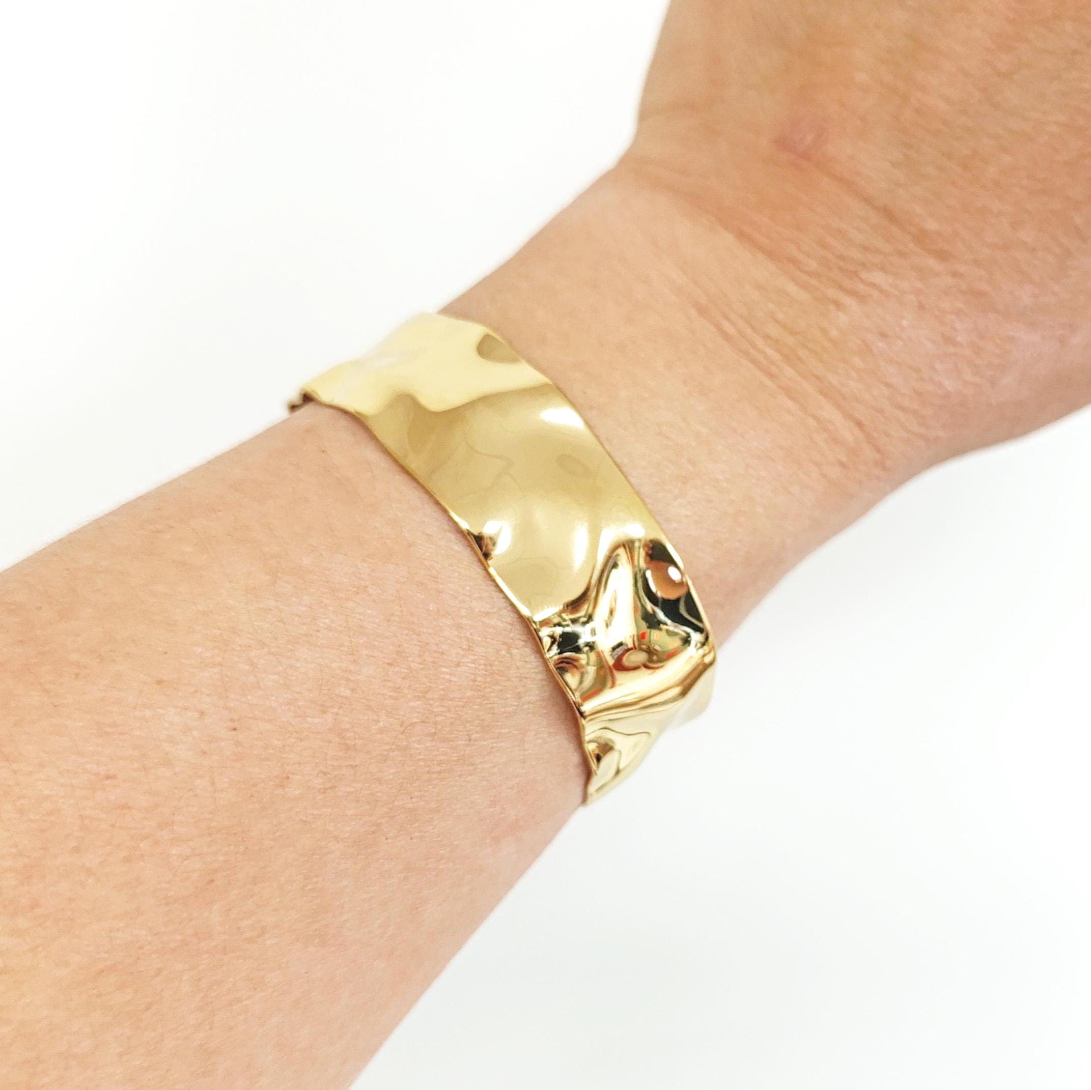 Hammered gold bangle • 18K fine gold • Wide textured open bracelet • Chic contemporary jewelry • Cuff bracelet Gift for women