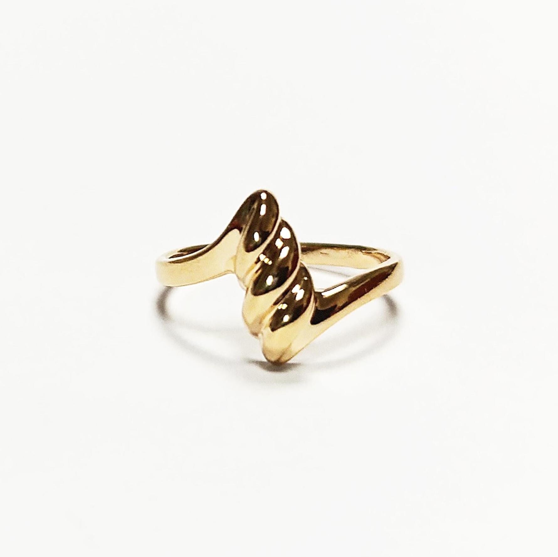 Gold Plated Wave Ring • Textured Crest Design, Stackable Band
