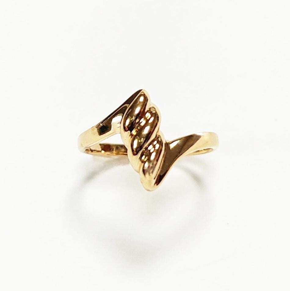 Gold Plated Wave Ring • Textured Crest Design, Stackable Band