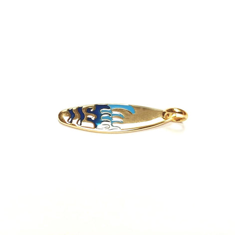 Ocean wave surfboard pendant • 18k gold plated • surfer jewelry gift • blue waves charm necklace