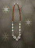 Flowers Necklace, Sterling Silver, Brown Leather Cord, White Oval Shell and Turquoise Beads, Boho Country Flower Engraved Design