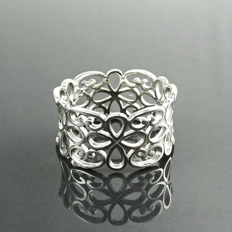 Sterling Silver Filigree Band Ring, Openwork Lace Design