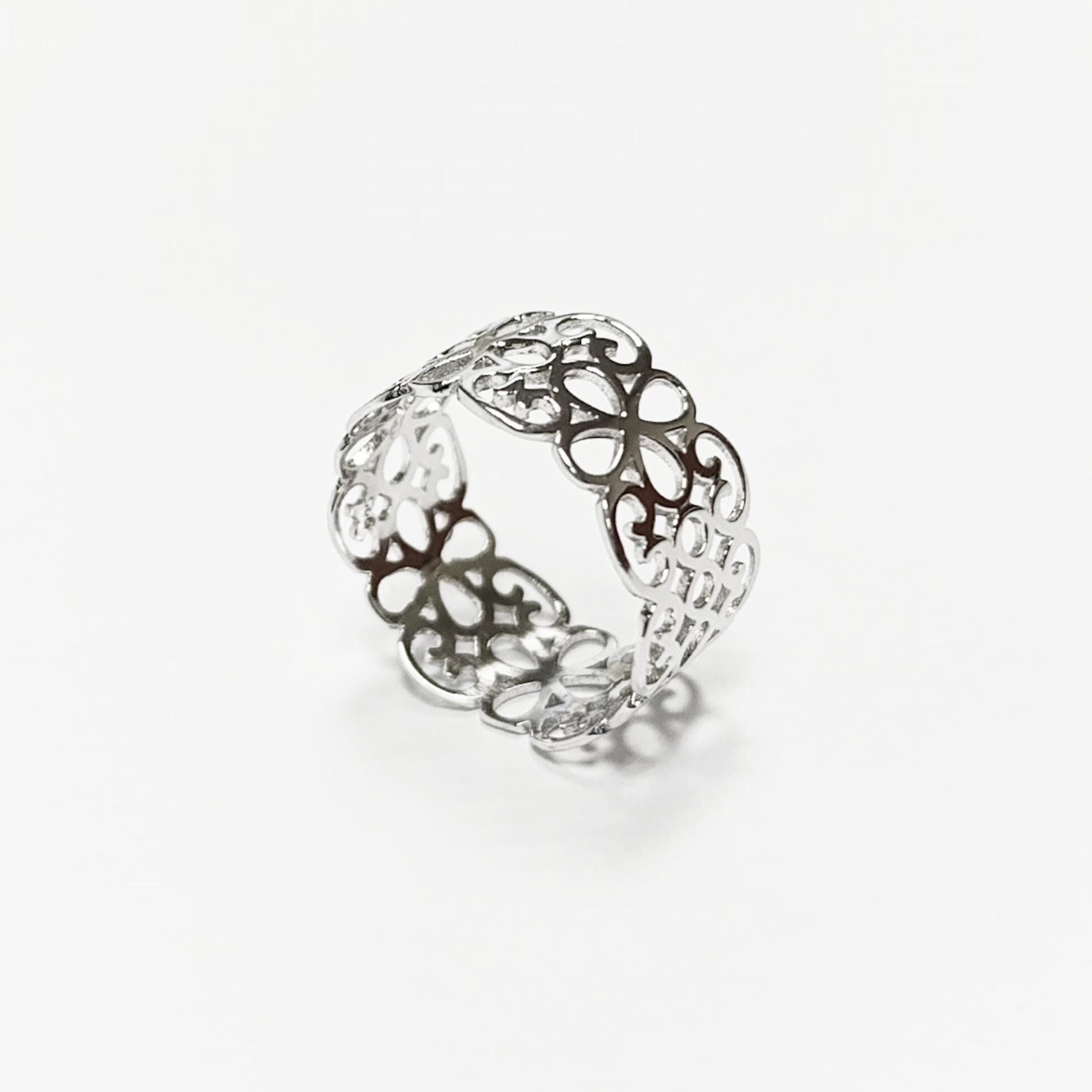 Sterling Silver Filigree Band Ring, Openwork Lace Design
