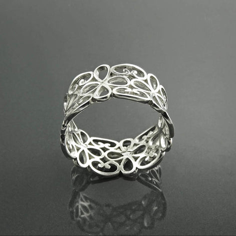 Sterling Silver Filigree Band Ring, Openwork Lace Design