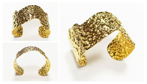 Hammered Gold Cuff Bracelet • 18K Gold Filled • Statement Look Textured Bangle • Contemporary Sculpted Jewelry