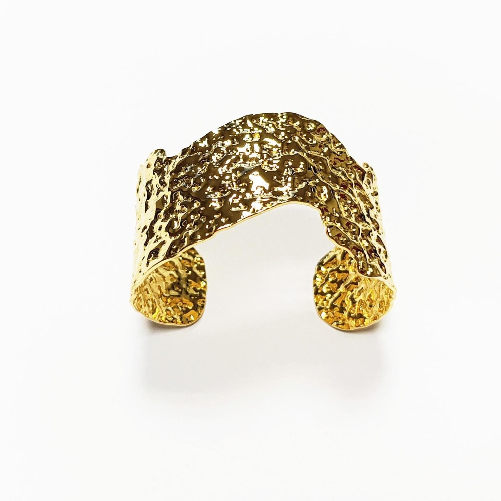 Hammered Gold Cuff Bracelet • 18K Gold Filled • Statement Look Textured Bangle • Contemporary Sculpted Jewelry
