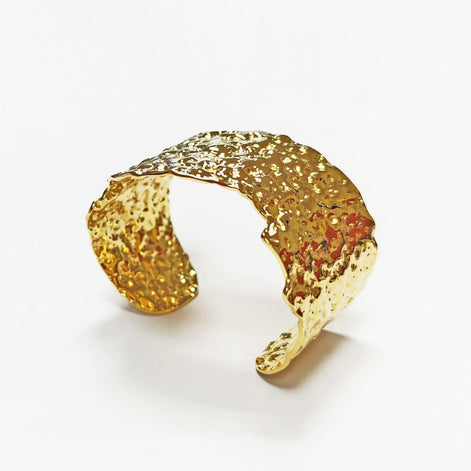 Hammered Gold Cuff Bracelet • 18K Gold Filled • Statement Look Textured Bangle • Contemporary Sculpted Jewelry