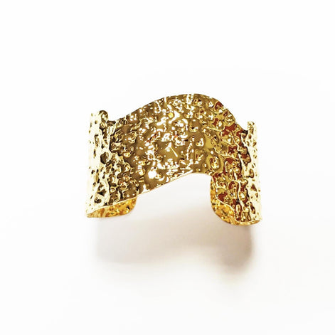 Hammered Gold Cuff Bracelet • 18K Gold Filled • Statement Look Textured Bangle • Contemporary Sculpted Jewelry