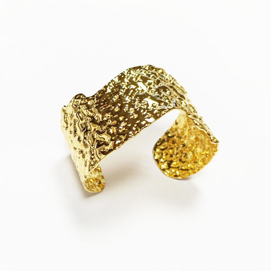 Hammered Gold Cuff Bracelet • 18K Gold Filled • Statement Look Textured Bangle • Contemporary Sculpted Jewelry