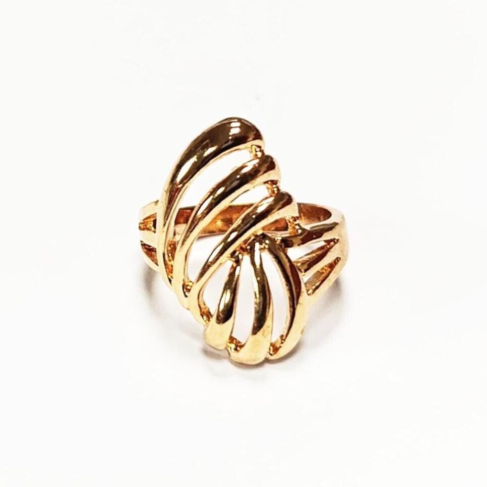 18K Gold Plated Filigree Ring • Art Deco Openwork Band