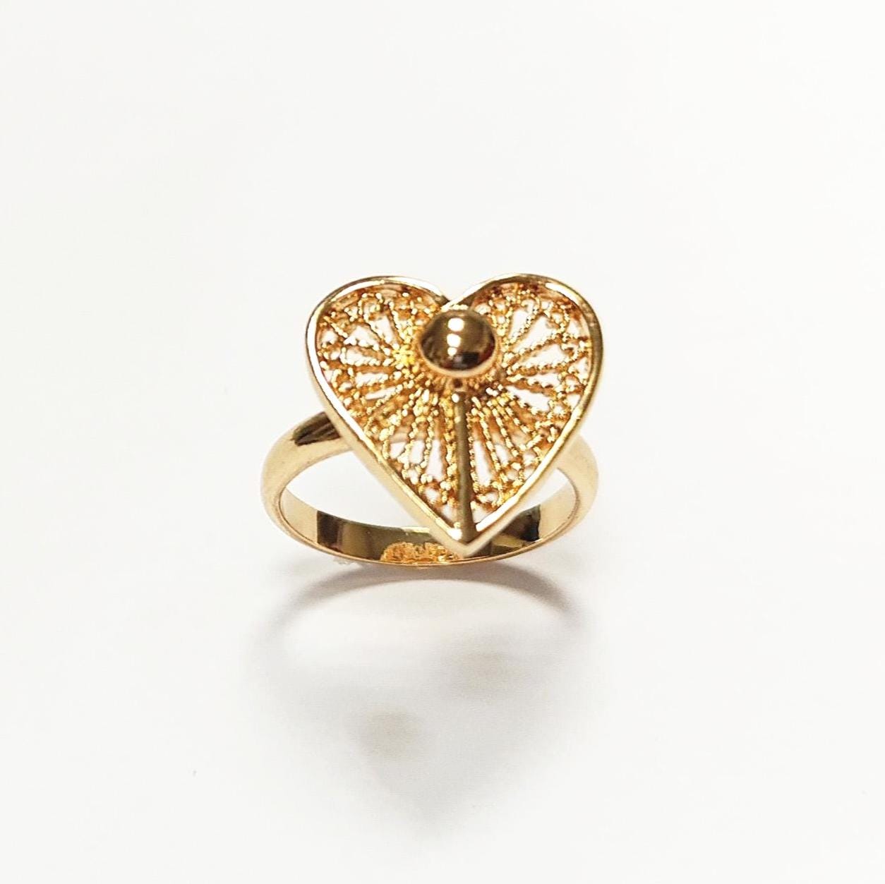 Handmade 18K Gold Plated Heart Ring • Elegant Filigree Lace