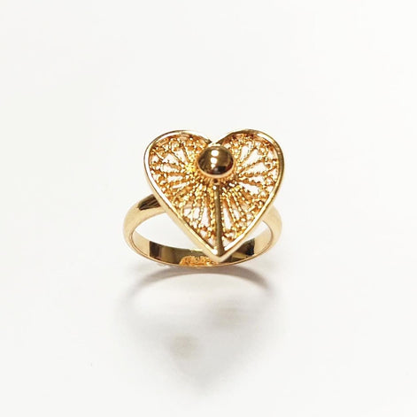 Handmade 18K Gold Plated Heart Ring • Elegant Filigree Lace