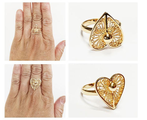Handmade 18K Gold Plated Heart Ring • Elegant Filigree Lace