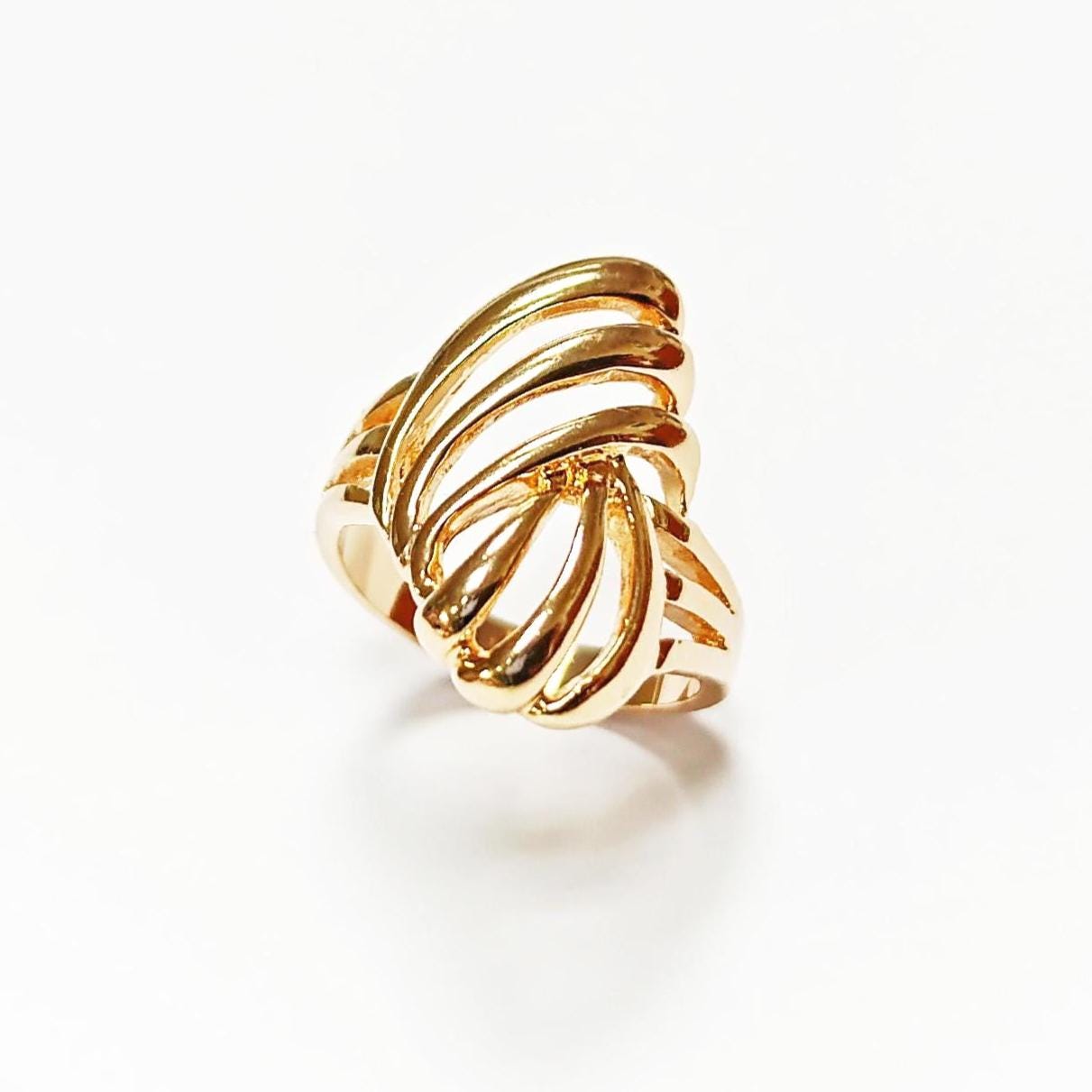 18K Gold Plated Filigree Ring • Art Deco Openwork Band