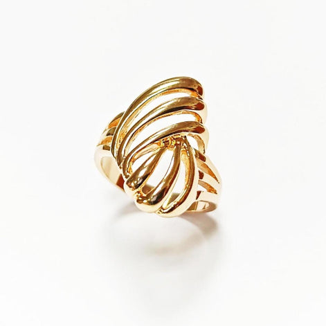 18K Gold Plated Filigree Ring • Art Deco Openwork Band