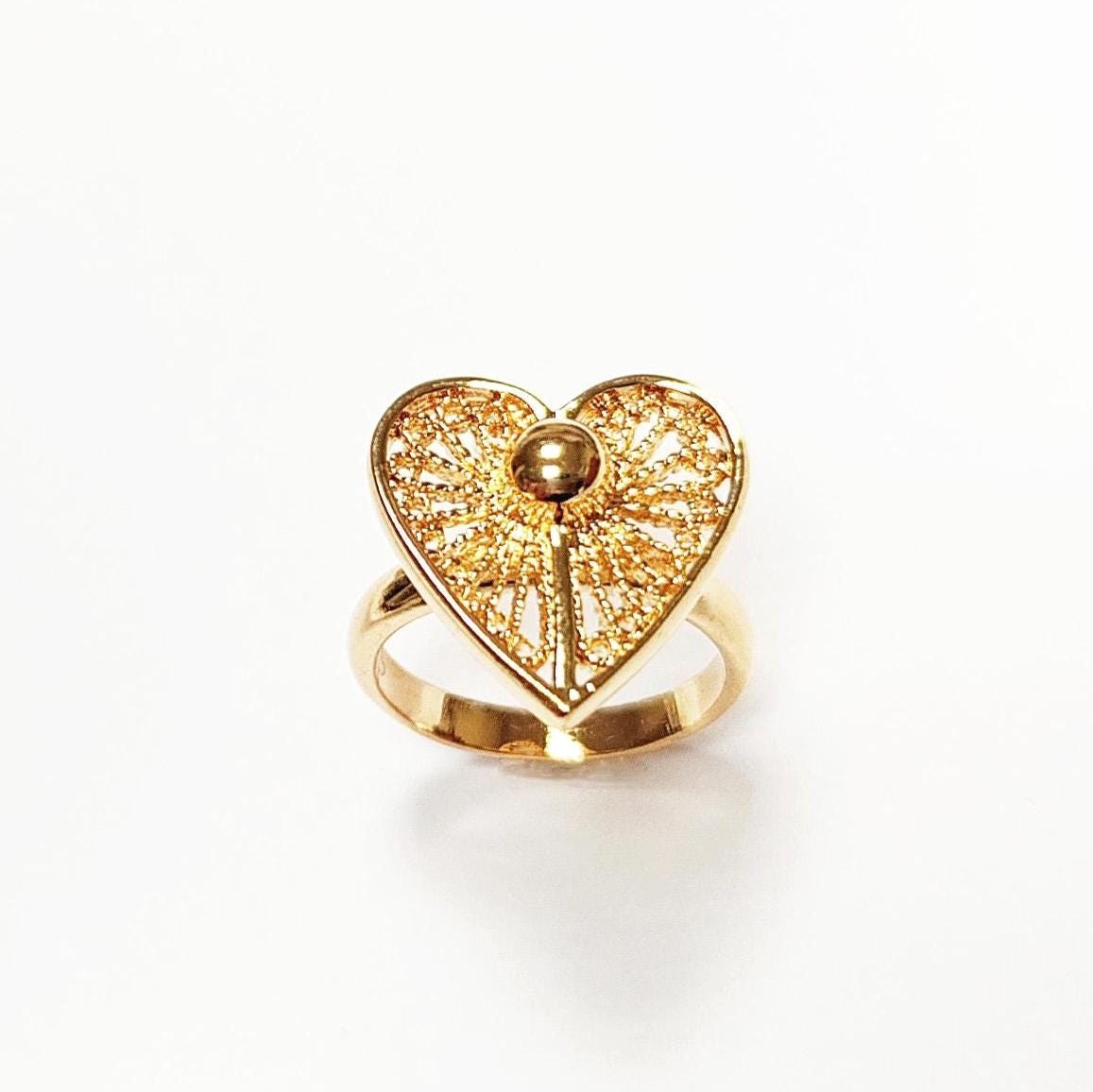 Handmade 18K Gold Plated Heart Ring • Elegant Filigree Lace