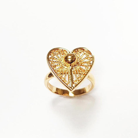 Handmade 18K Gold Plated Heart Ring • Elegant Filigree Lace