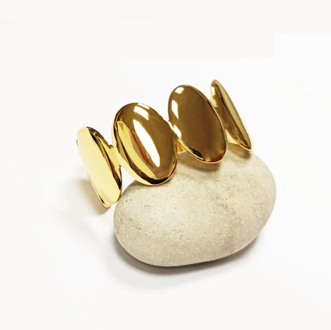 18K Gold Filled Disc Cuff Bracelet • Minimalist Handmade Bangle