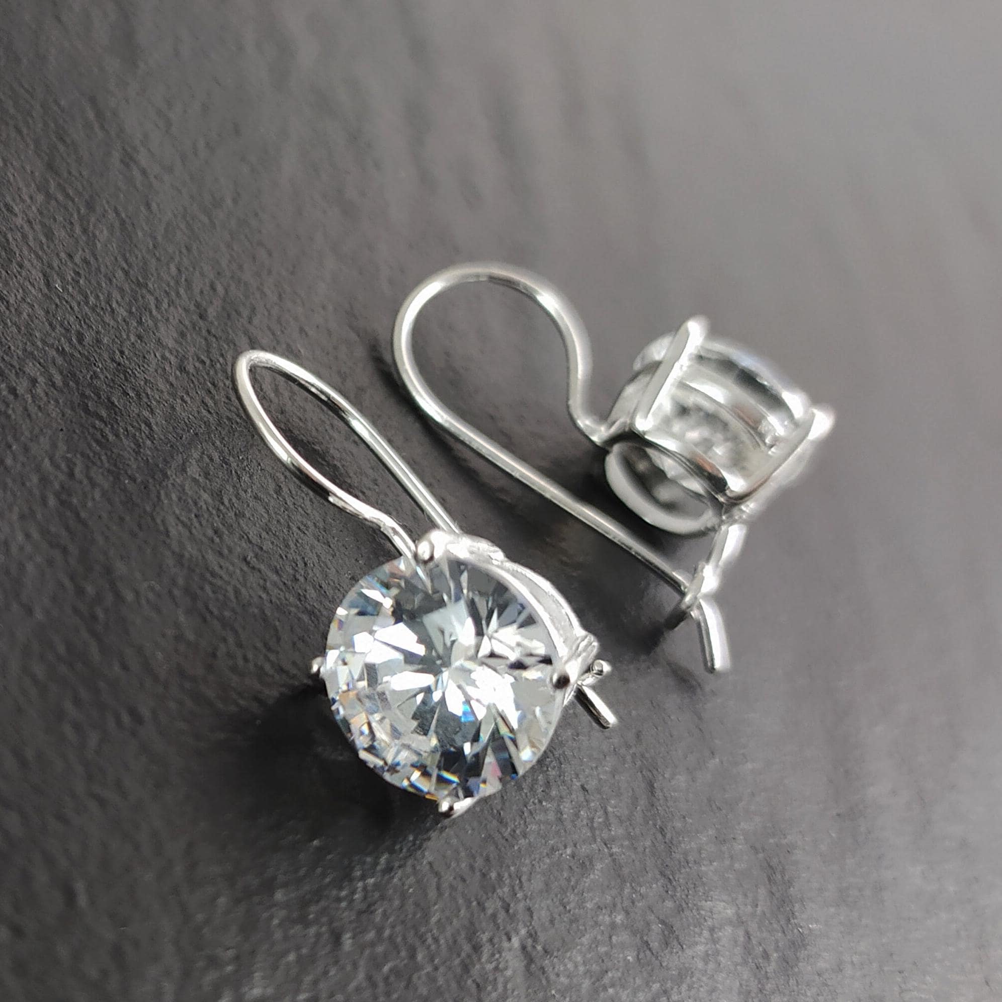 Diamond Drop Earrings • Sterling Silver Hook Earrings • Elegant Everyday Minimalist Jewelry • Gift for Her