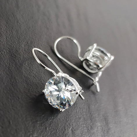 Diamond Drop Earrings • Sterling Silver Hook Earrings • Elegant Everyday Minimalist Jewelry • Gift for Her