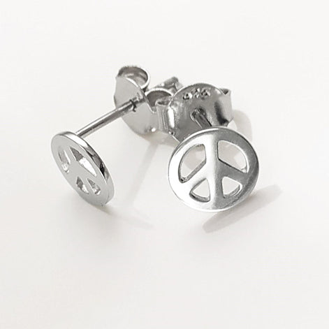 Sterling Silver Peace Love Stud Earrings, Boho Hipster Icon 70's Jewelry