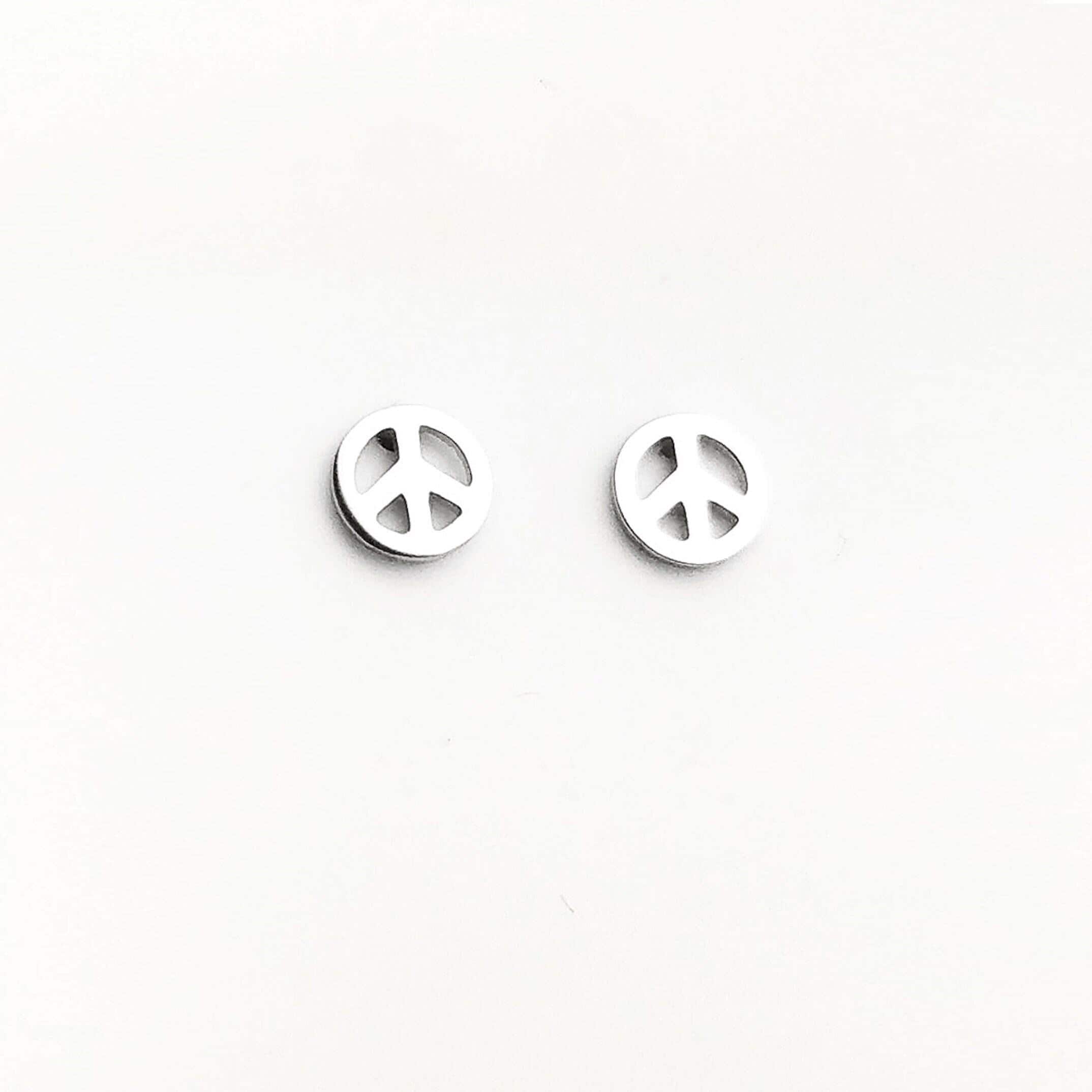 Sterling Silver Peace Love Stud Earrings, Boho Hipster Icon 70's Jewelry