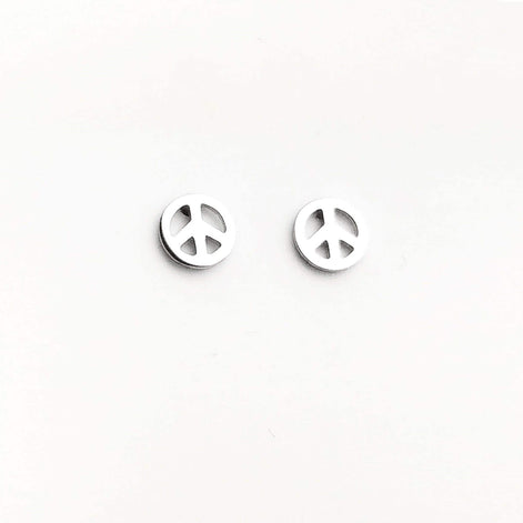 Sterling Silver Peace Love Stud Earrings, Boho Hipster Icon 70's Jewelry