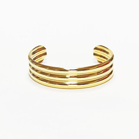 Triple Row Gold Cuff • 18K Gold Filled • Modern Stacked Three Rows Band Lines Open Bangle • Statement Minimalist Jewelry • Gift for Women