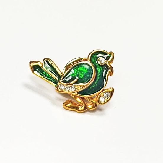Green Enamel Sparrow Pin • Gilding Gold Bird Brooch
