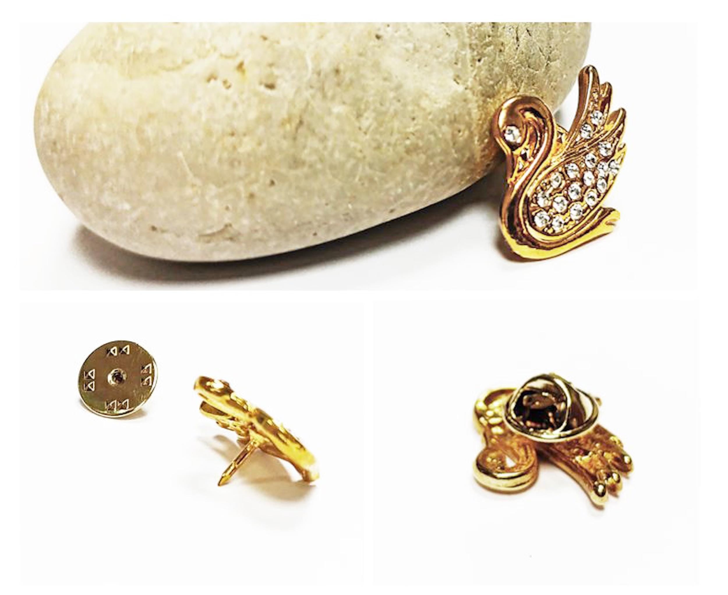 Swan Pin • Gold Crystal Brooch • Bird Lover Gift
