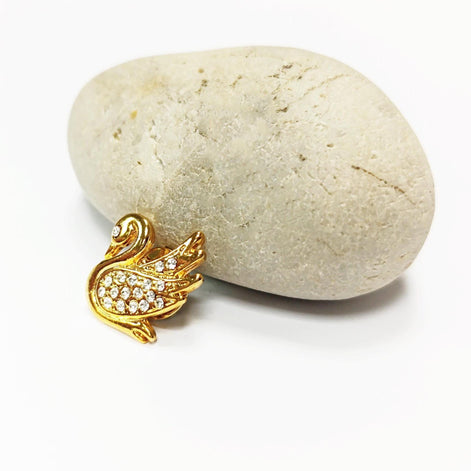 Swan Pin • Gold Crystal Brooch • Bird Lover Gift