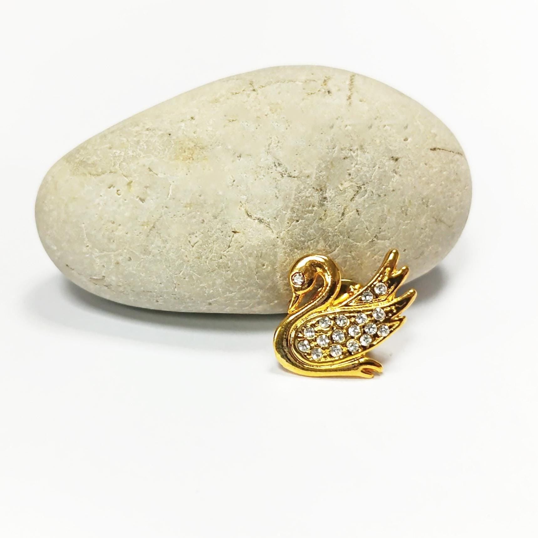 Swan Pin • Gold Crystal Brooch • Bird Lover Gift